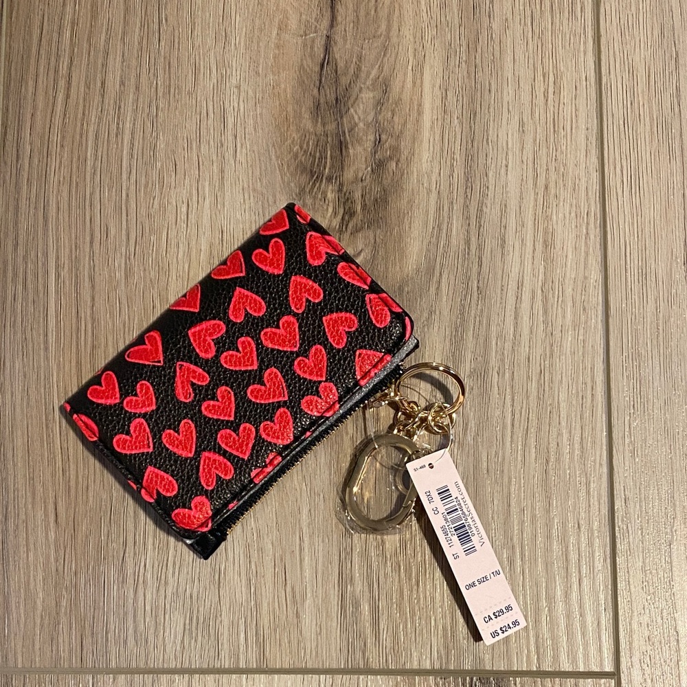 Victoria's Secret Black Cardholder with Red Heart Pattern